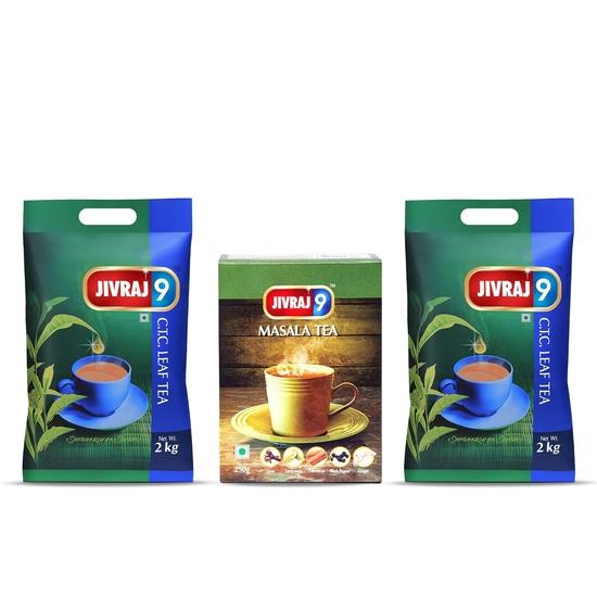 Jivraj 9 Assorted Combo Pack With Masala Tea (1 Pack, 250g) and Assam Tea CTC Leaves (2 Packs, 2kg Each)