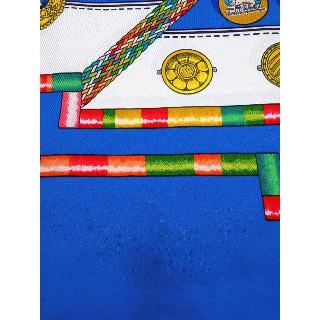 Used HERMES Hermes Carre 90 Silk Scarf Petite main Blue