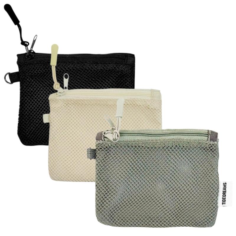 Mesh Travel Makeup Bag for Women Portable Mini Cosmetic Pouch Double Layer Zipper Multi-purpose Coin Purse Credit Card Holder