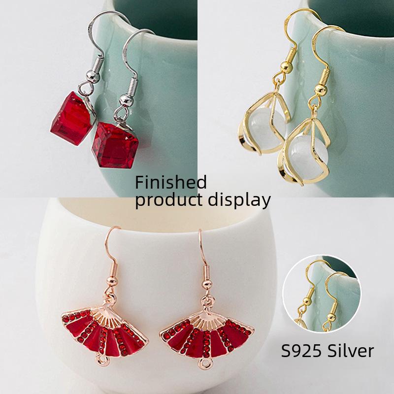 Gancho de Plata S925 con Cuentas - Material para Joyería Hecha a Mano DIY para Accesorios de Pendientes