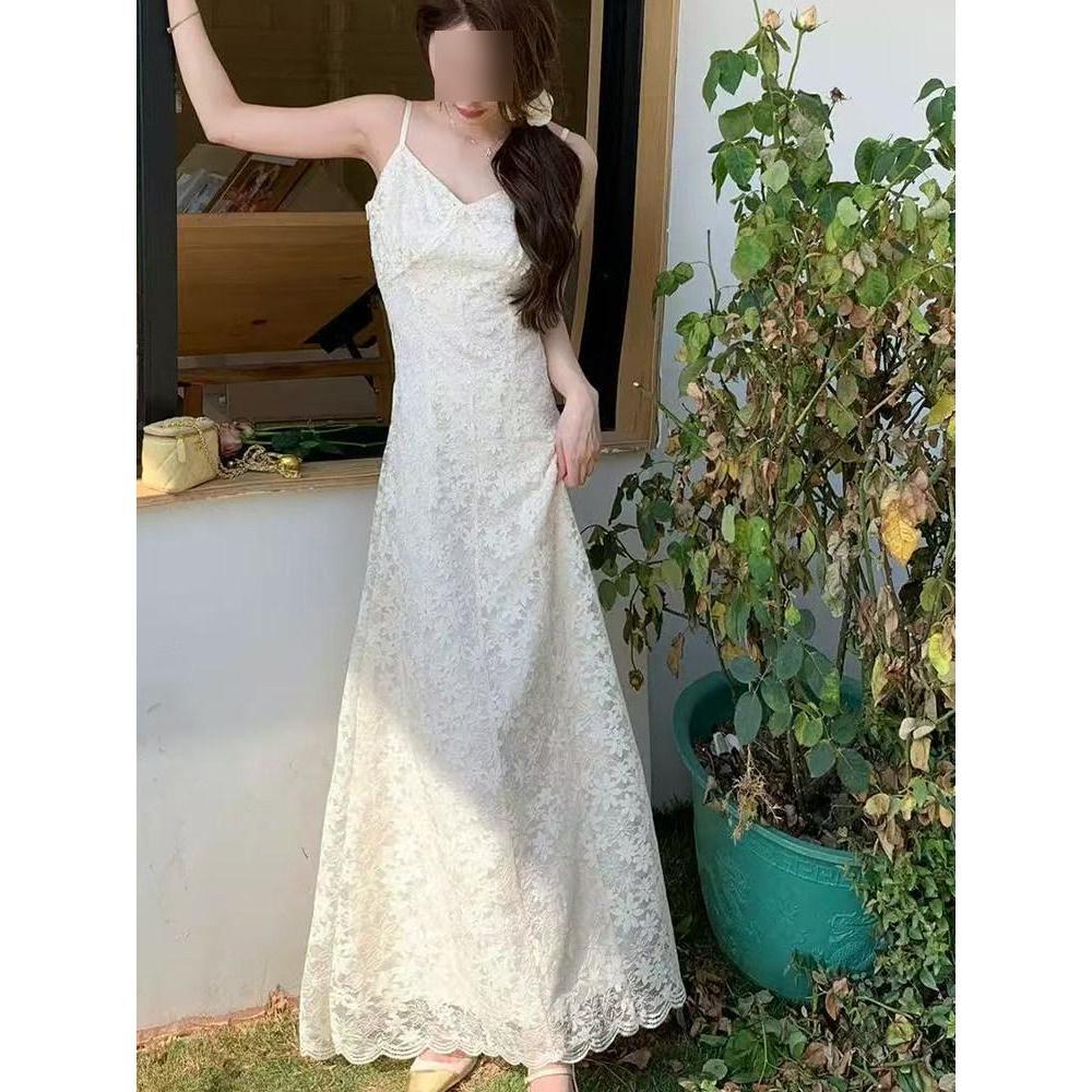 Summer Large Size Women's Clothing Fat MM New White Lace Super Fairy Versatile Photo Travel Temperament Thin Dress Trendy