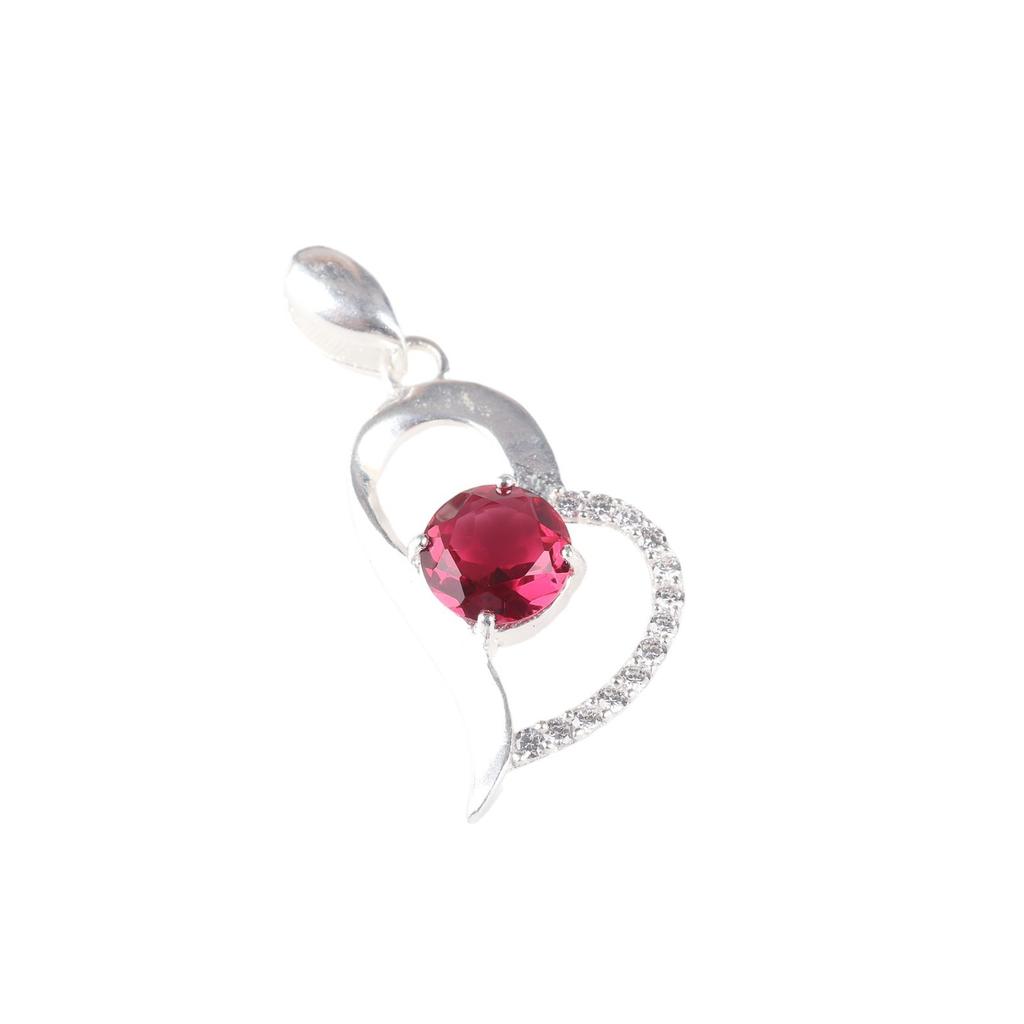Pink Rubellite Gemstone 925 Sterling Silver Zircon Jewelry Heart Pendant 1.37" CZP-5-13