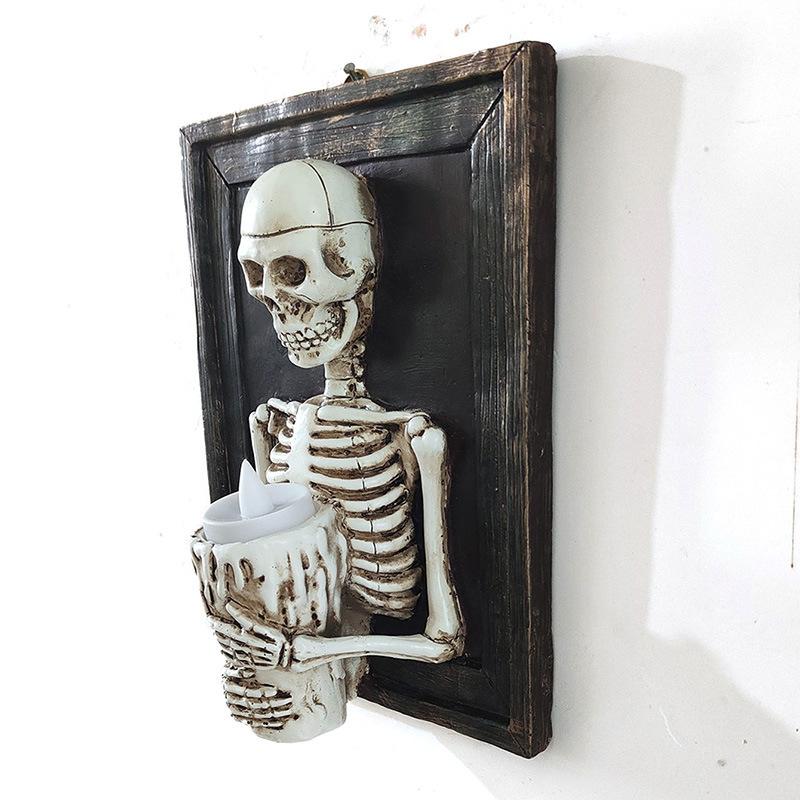 New Halloween Skull Photo Frame Candle Light Resin Skull Collision Horror Atmosphere Decoration Resin Ornaments
