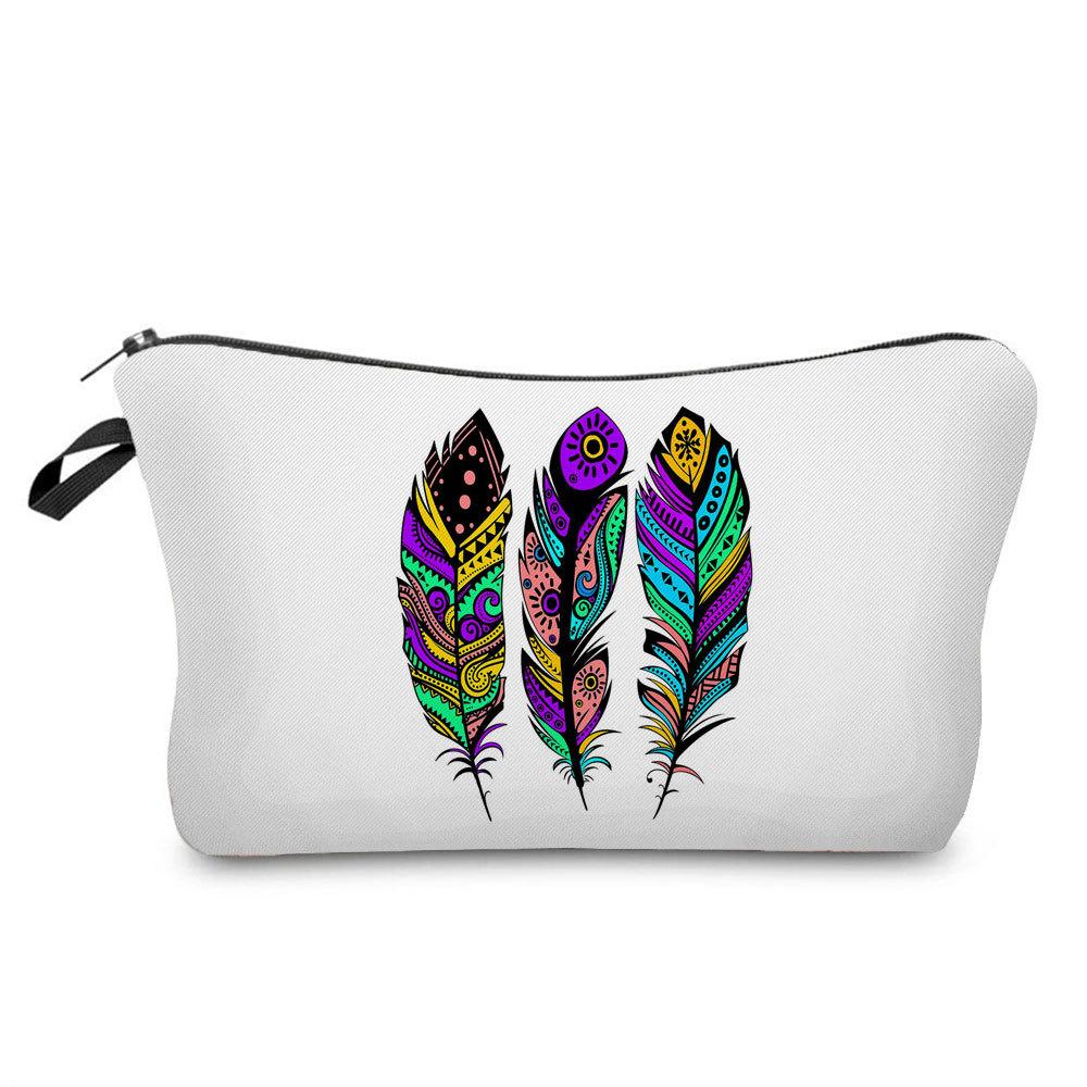 Women Feather Print Cosmetic Bag Toiletries Organize Travel Storage Case  6375