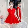 Girls Chiffon Dress Summer Fashion Children's Solid Color Lapel Lace Princess Dress