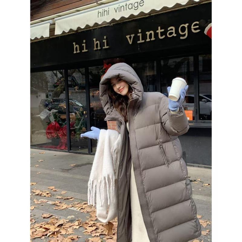 Down Jacket Women's Winter New Medium and Long White Goose Down High-end Sense Super Good-looking Fashion Long Hooded Jacket