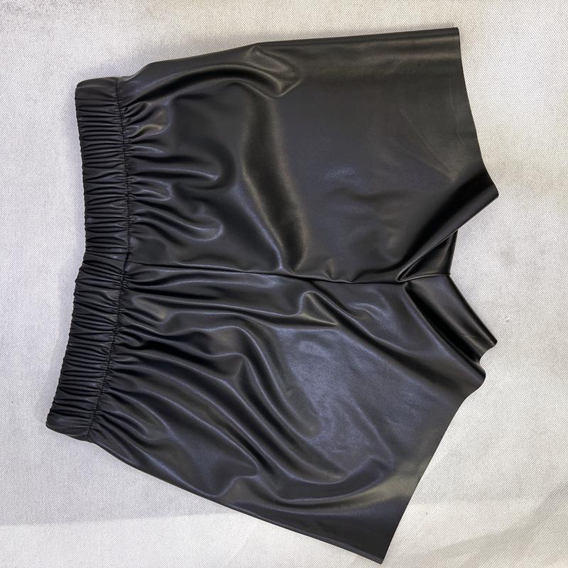 2025 Women's Solid Color PU Leather Waist-Cinching Shorts