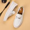 Fashion New Arrival Leather Mens Loafers Handmade Moccasins Stylish Designer Man Casual Shoes Slip On Flats Metal Buckle Male Boat Shoes