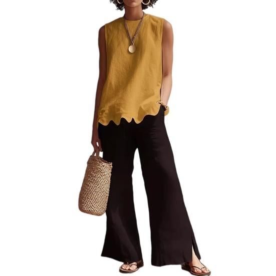 

Women s Sleeveless Tops Breathable Summer Top Casual Loose Fit Top with Wavy Hem Comfortable Crew Neck Shirt for Daily Wear Travel XL
