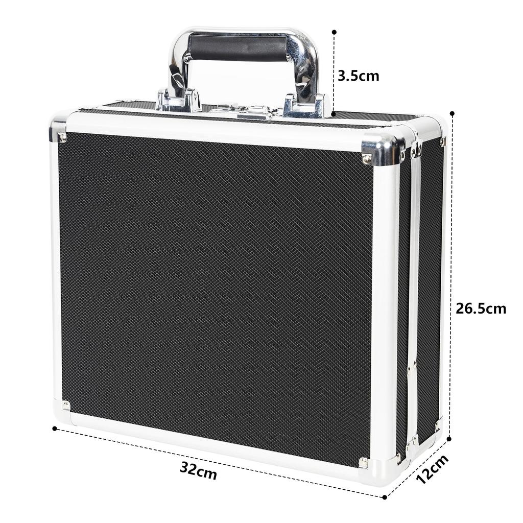Rxakudedo Aluminum Tool Case with Block Cushion and Password Tool Storage 32cm Long x Wide x 12cm Large Protective Case Lock, Black, Case, 26.5cm