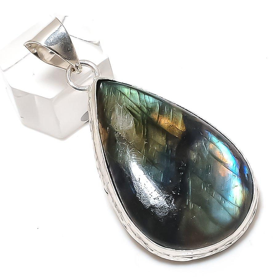 Natural Labradorite Gemstone 925 Sterling Silver Jewelry Pendant 2.17" U9Y26
