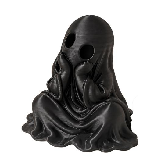 White Black Ghost Figures 3D Printed Halloween Figurine, Cute Chin-Resting Spooky Desk Decor, Decorative Accents Funny Ornament for Home Party