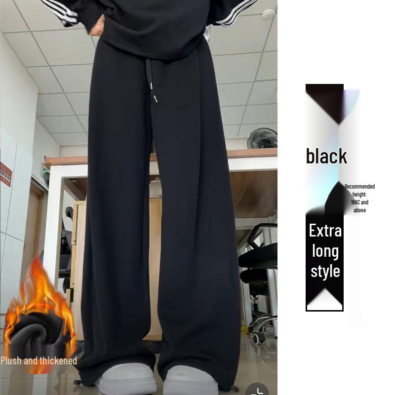 Women's 2024 Winter Fleece-Lined American Style Sweatpants - Slimming Loose Fit, Straight & Wide Leg Joggers