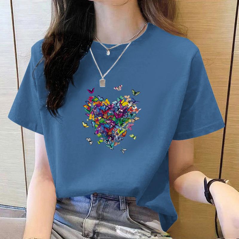 Summer Loose Women T-Shirt High Quality O Neck Butterfly Pattern Short Sleeve Women's Business Wear Short Sleeve T-Shirt CCXX180
