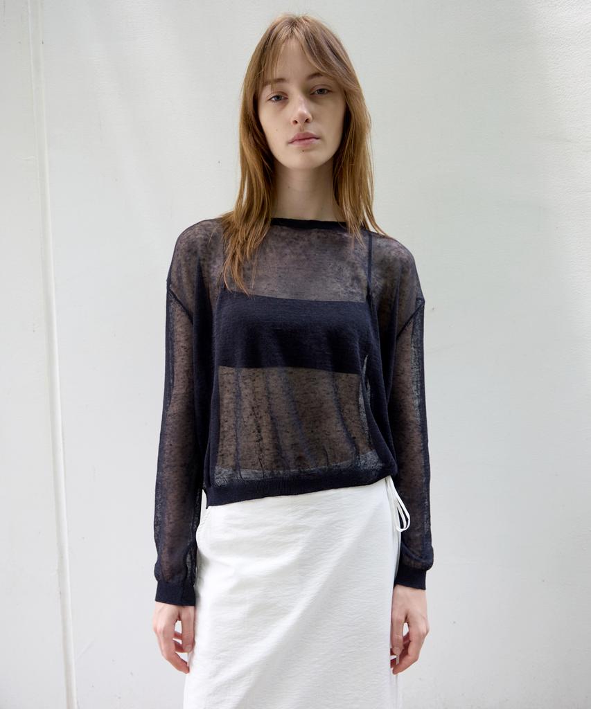 Leuba Sheer Linen Layered Knit Top - Deep Navy
