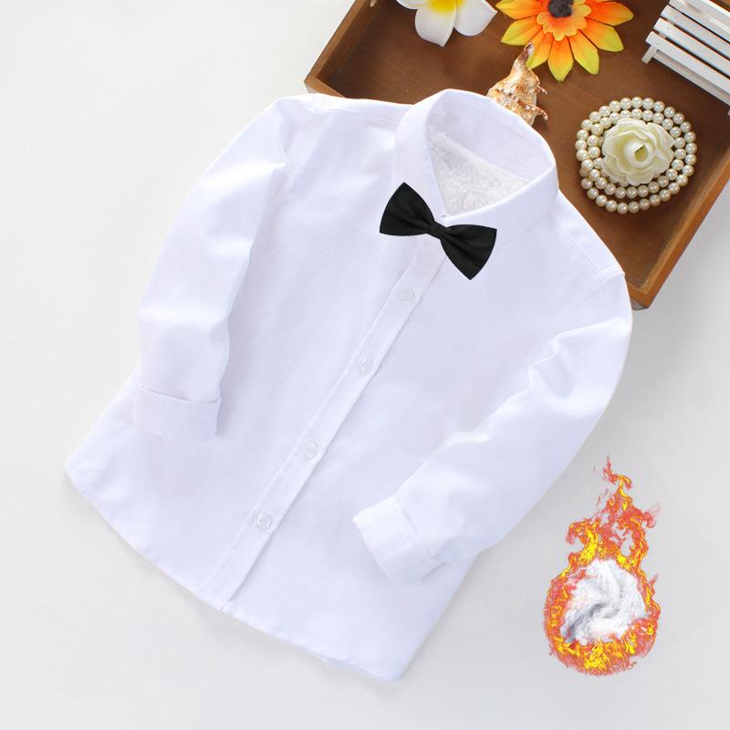 Kids' Fleece-Lined White Shirts and Thick Autumn/Winter Outfits