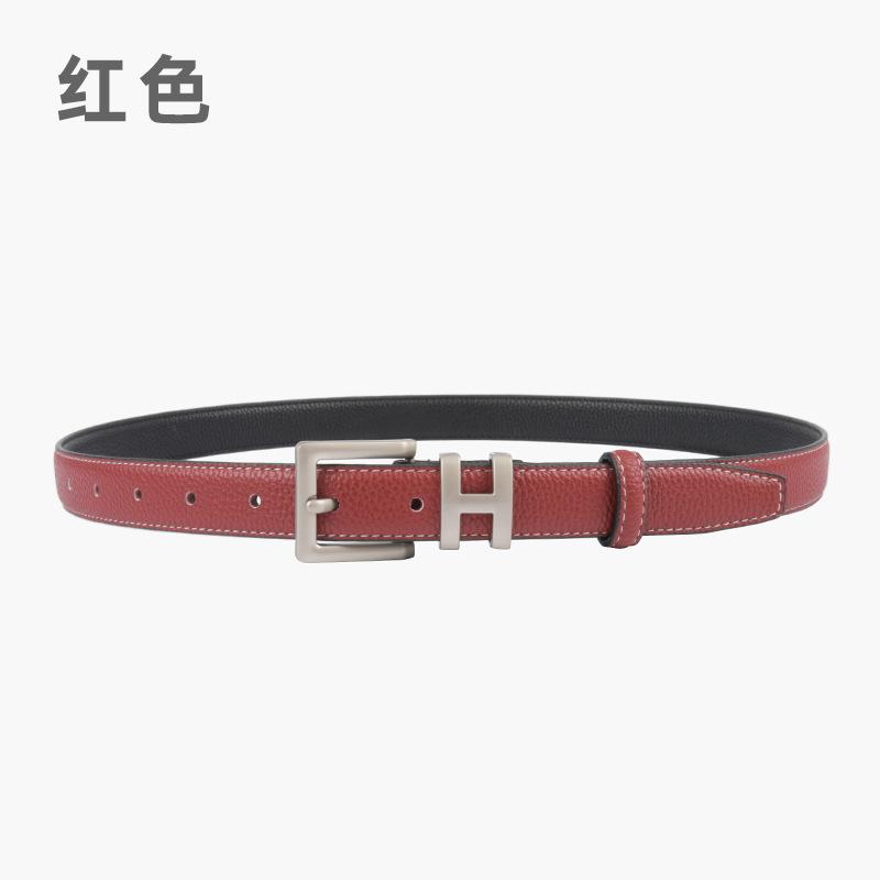 Lychee Pattern First Layer Cowhide Leather Women'S Belt Simple H Women'S Belt With Jeans Casual Pants