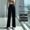 Dámské letní kalhoty s vysokým pasem, černé, se širokými nohavicemi, 2024, slim fit s splývavým efektem