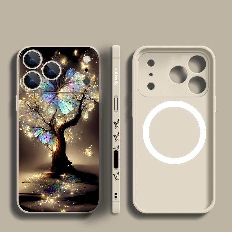 Shining Fantasy Tree Butterfly Case For iPhone 17 Pro Max Magnetic For Magsafe Silicone Cover For iPhone 16 Pro Max Funda iPhone 15 14 13 12 11 16E
