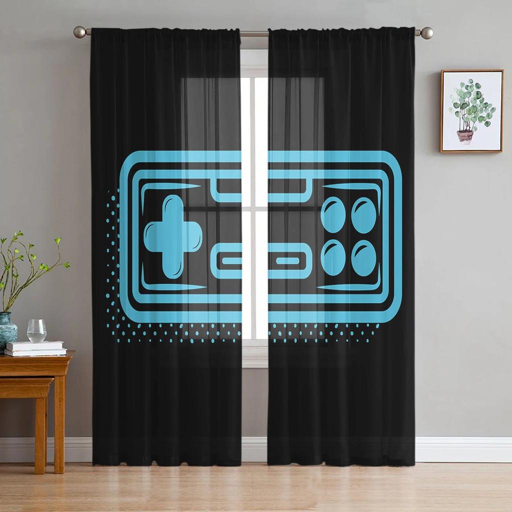 Dekoracja Rękojeści Sztuka Gier Wideo Tiulowe Zasłony do Salonu Kuchni Przezroczysta Woalowa Zasłona Panele Okienne do Sypialni