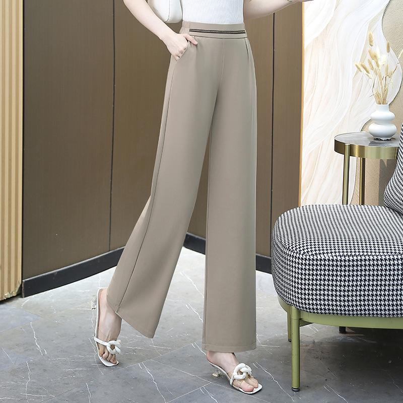 

2026 Women s High Waist Summer Slimming Elastic Trousers: Elegant, Lightweight, Casual Long Pants 5XL (suggested 75-85 kg) хаки