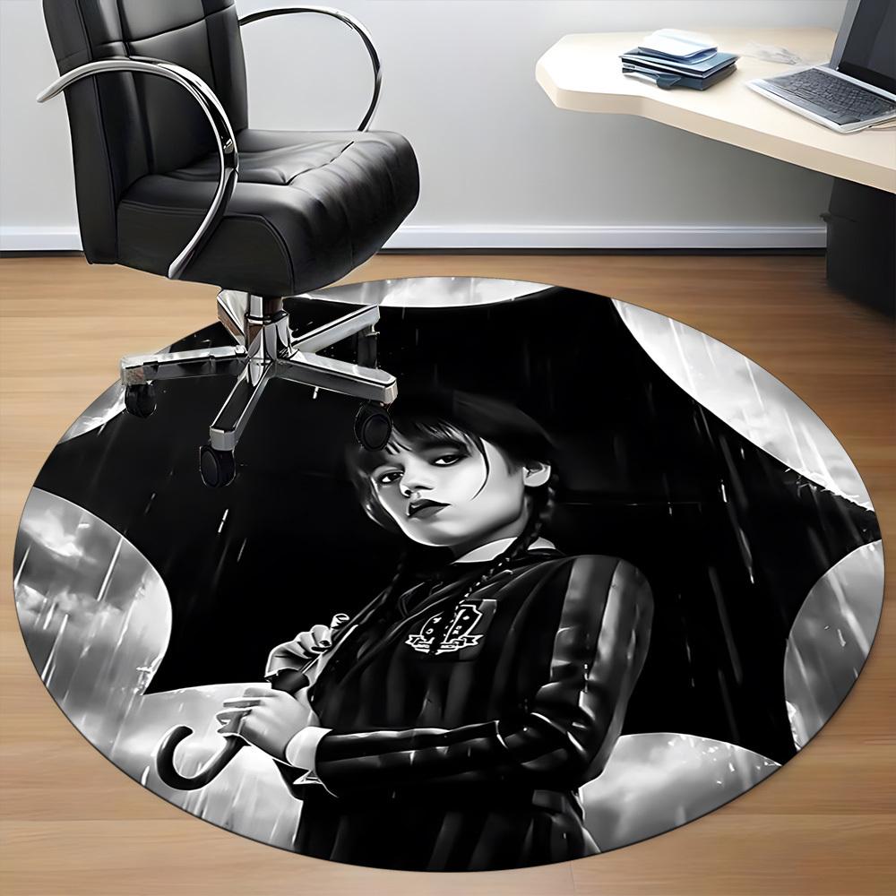 

1PC Wednesday Addams Office Round Rug - Perfect for Office or Study Decor, Machine Washable, Non-Slip Backing, Decorative Floor Mat 120cm