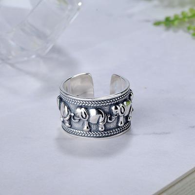 Retro Elephant Ring Wide Version Open Ethnic Style Auspicious Hidden Matte Ring Trend