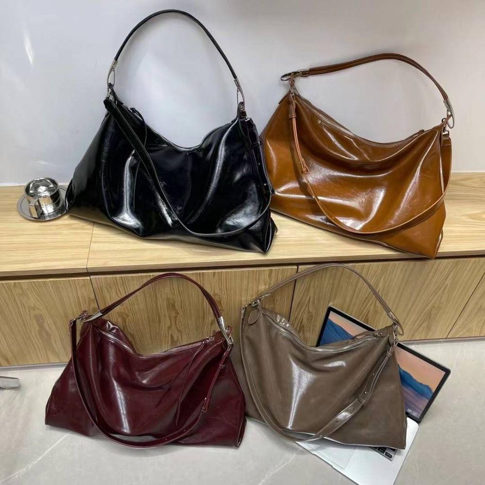 Women Fashion Oil Wax Leather Cross-body Messenger Bag Versatile Large Capacity Shoulder Bags Elegant Luxury Design Tote Bag