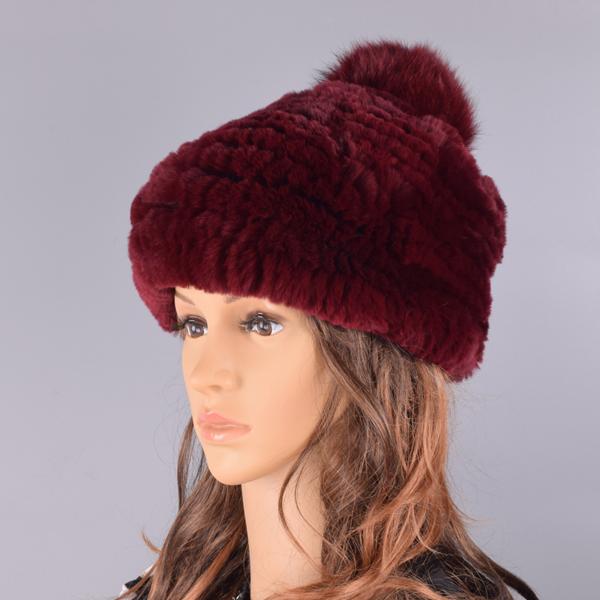 

Шапка-помпон из кроличьего меха, женские шапки-бини, зимние шапки из натурального меха, теплые вязаные шапки для девочек, женские модные эластичные женские шапки винный