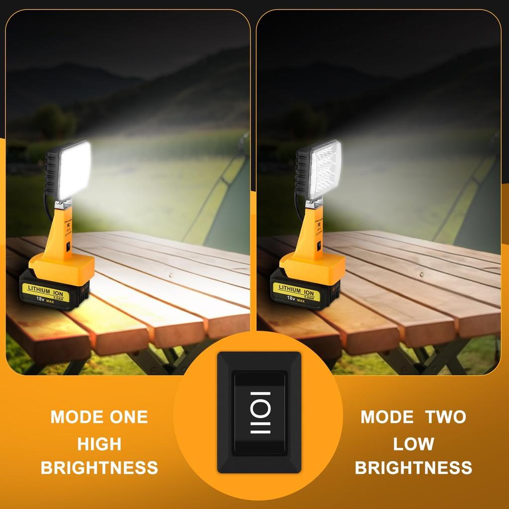 2PCS Cordless LED Work Light - 6000K Flood Light w/ 2 Brightness Modes, Portable for Camping/Outdoor
