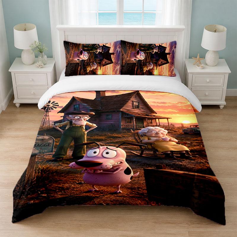Courage the Cowardly Dog Bedroom 3Pcs Bedding Set Soft Bed Sheet Pillowcases Home Bedding Decoration