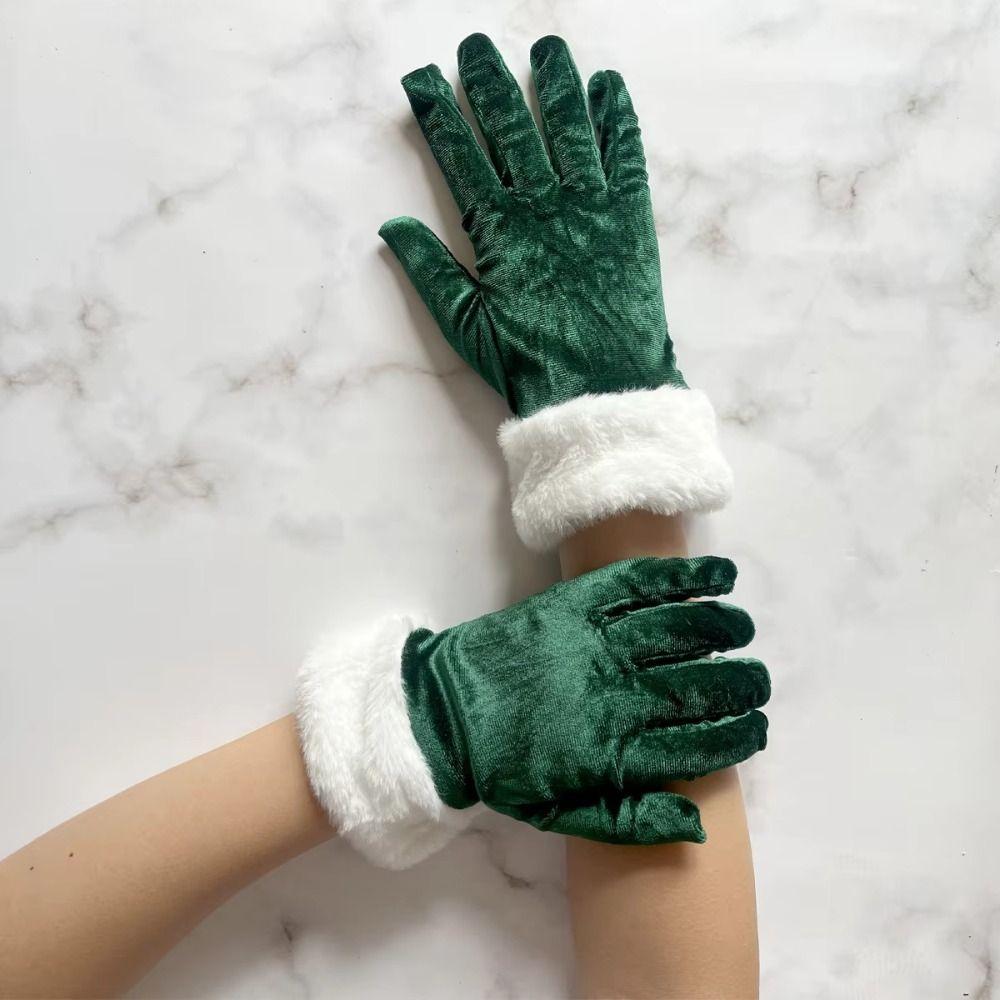 Red Velvet Christmas Gloves Warm Full Finger Gloves Fashion Santa Claus Gloves  Evening Party
