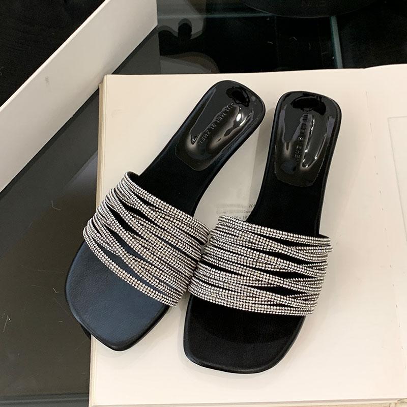 

Fashion Pink Fashion Bling Women Flats Slippers Shoes Summer Spring Luxury Rhinestones Ladies Slides Slippers Shoes Female Sandals 35 чёрный
