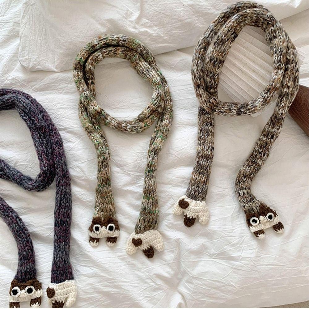 Animals Y2K Knitted Scarf Cartoon Squirrel Shawl Gothic Long Narrow Scarves  Girl