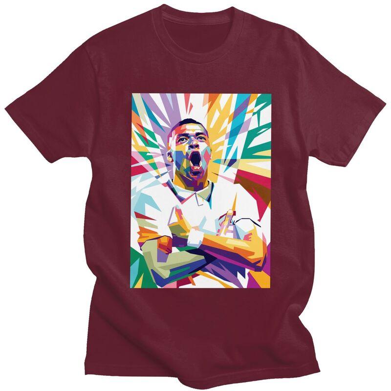 Custom Soccer Gift Mbappes Pop Art Tshirt for Men Short Sleeve Casual T Shirt Fashion Tshirt Loose Fit Pure Cotton Tee Gift