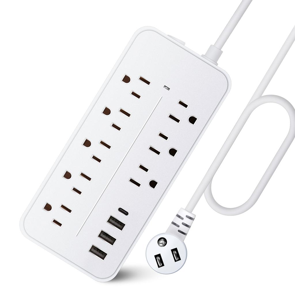 Universal US Plug Electrical Socket Extension Cable Power Strip for Office 8pcs AC-Outlets 3 USB Ports Surge Protector