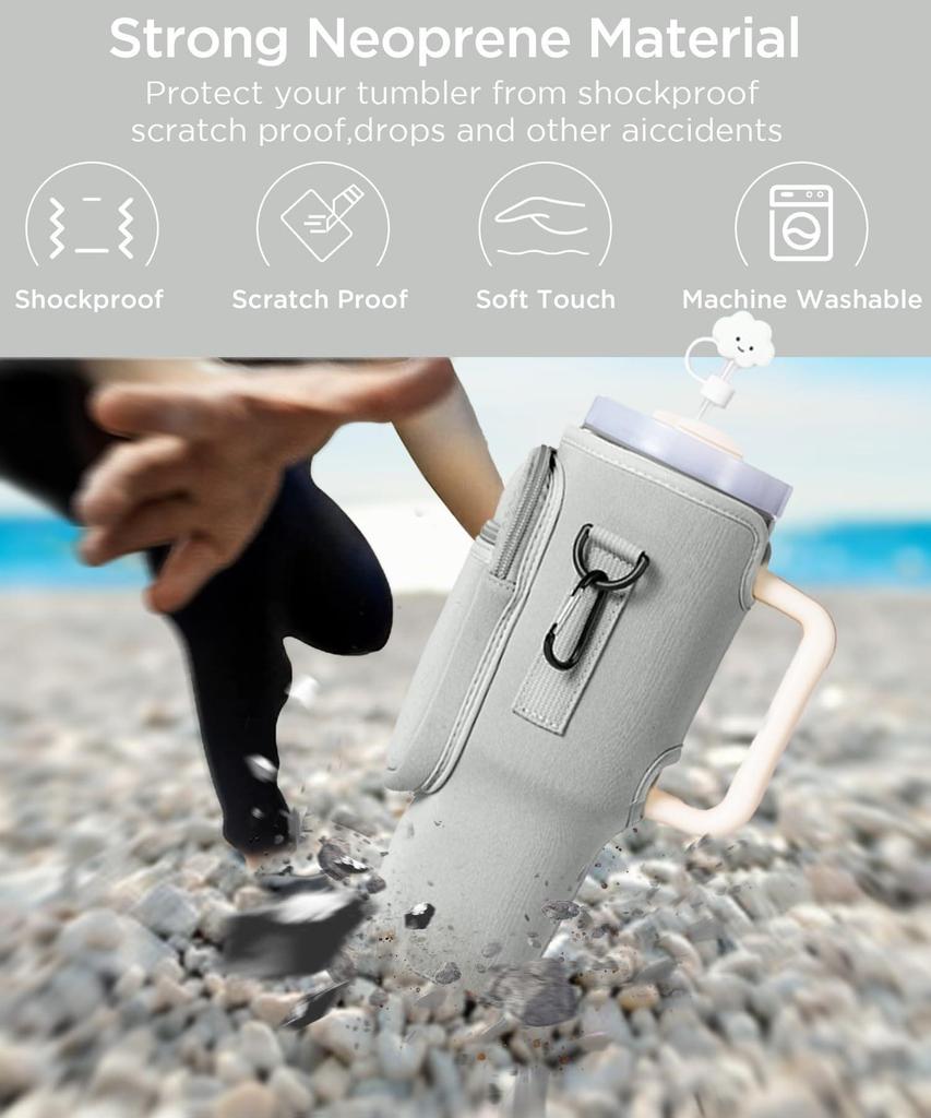 Insulated Ice Cup Holder with Cell Phone Pocket - Fits 30/40oz Neoprene Water Bottles