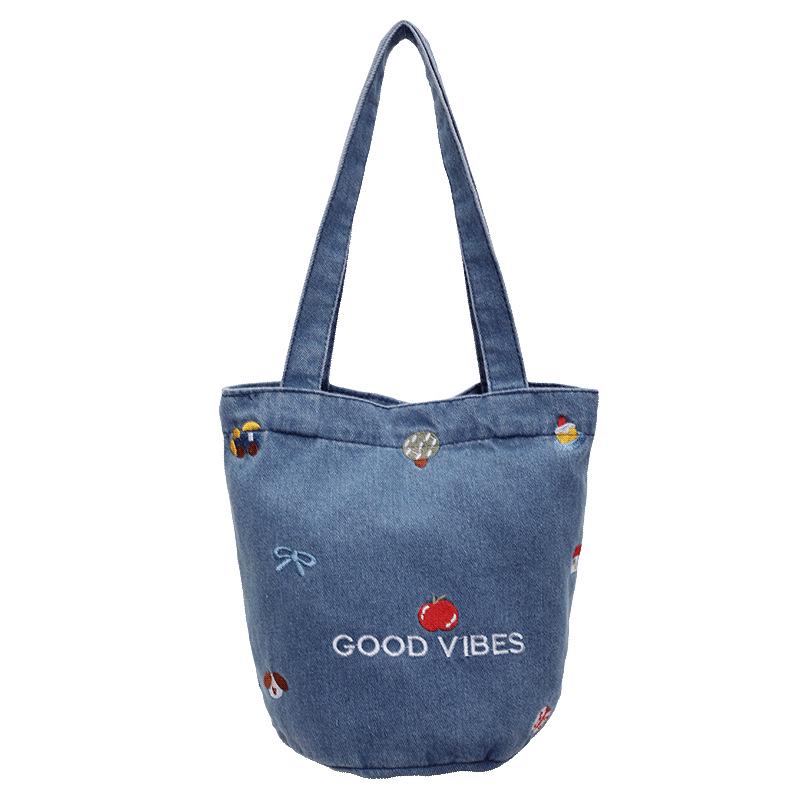 Women's Versatile Denim Tote: Large Capacity Shoulder Bucket Bag