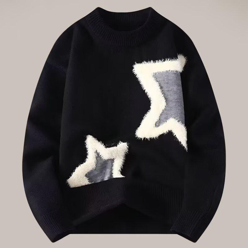 Pulover Toamnă Iarnă Nou Design de Tineret Nișă Senzorial Pulover Bărbați Casual Tricotaje Termice Trendy Strat de Bază pentru Cuplu Top Tricotat