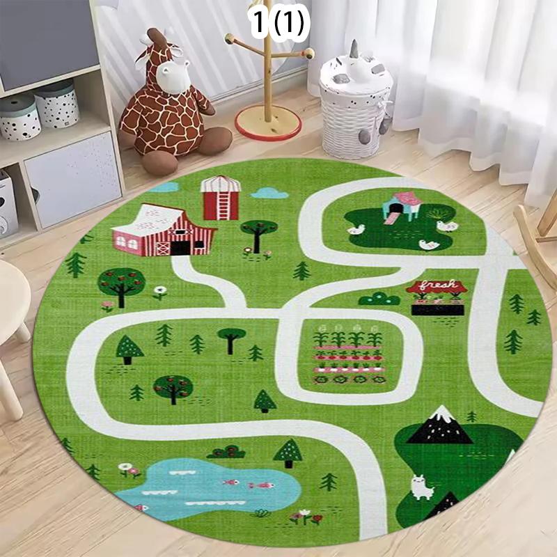 Dark Kids Crawling Mat Round Soft Comfortable Solar System Area Rug Kids Play Mat Non Slip Washable for Bedroom Playroom Nursery