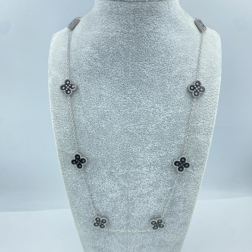13MM Titanium Steel Necklace 60+5CM 10 Flower Double Sided Star Pattern Shell Lucky Four Leaf Clover Necklace