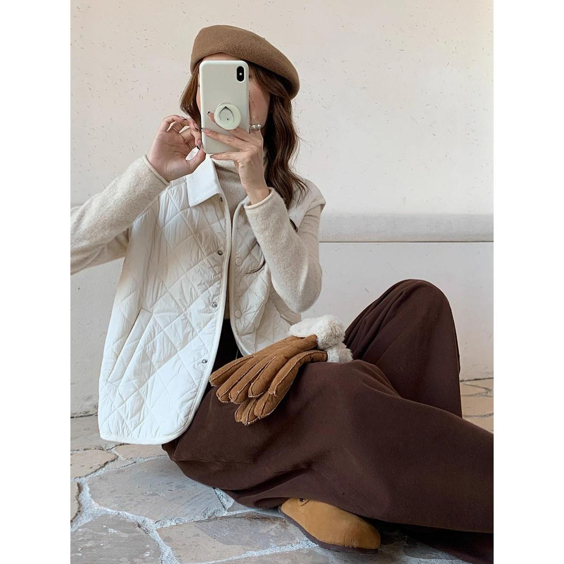 Autumn and Winter Xiaoxiangfeng Rhombic Cotton-padded Jacket, Round Neck Jacket, Jacket, Warm Vest, Women s Clothing XL