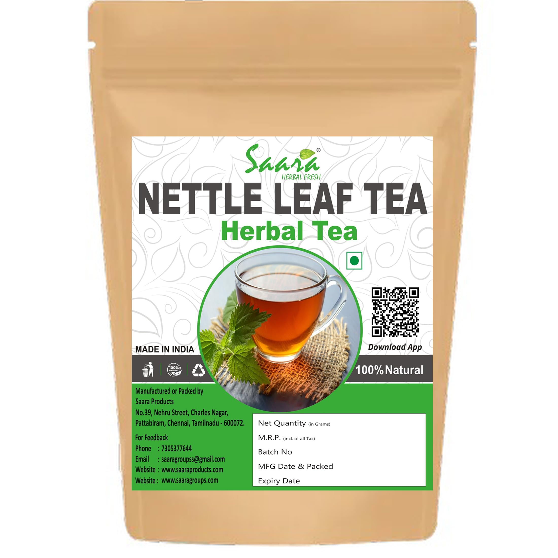 Saara HERBAL FRESH Nettle Leaf Tea, 550g, Himalayan Stinging Nettle Tea, Himalayan Nettle chai, 550g