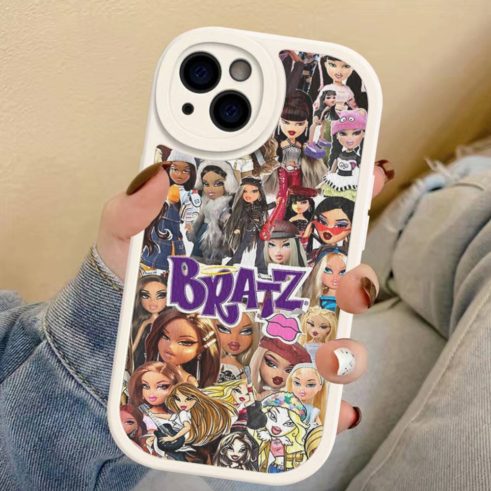Cute B-Bratz Doll Leather Phone Case For IPhone 16 16e 15 14 13 12 11 Pro Max Plus Mini Cover