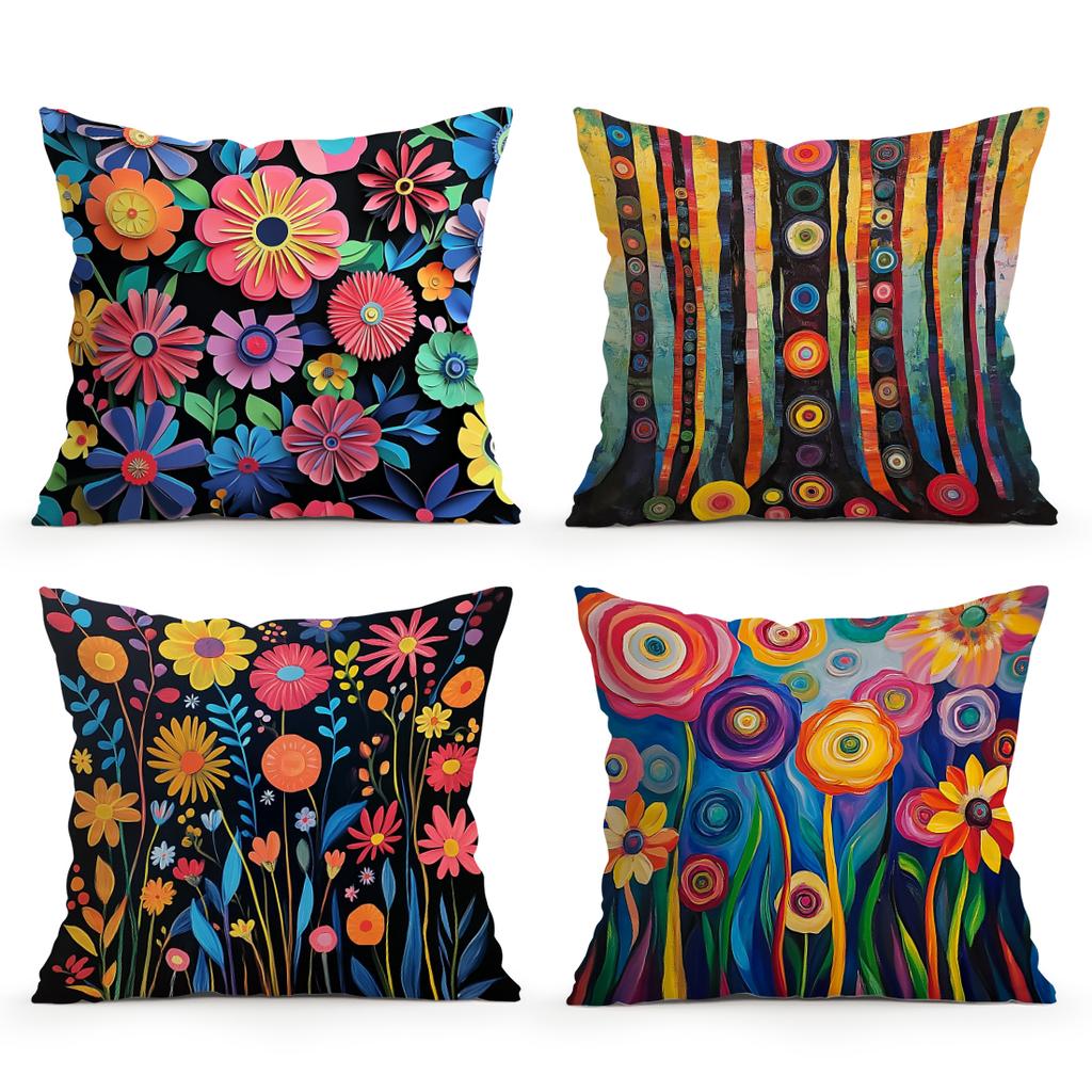 Abstract Flowers Cushion Pillowcase Printed Polyester 45X45Cm Throw Pillowcover Decorative Sofa Cushion Pillowslip Home Decor