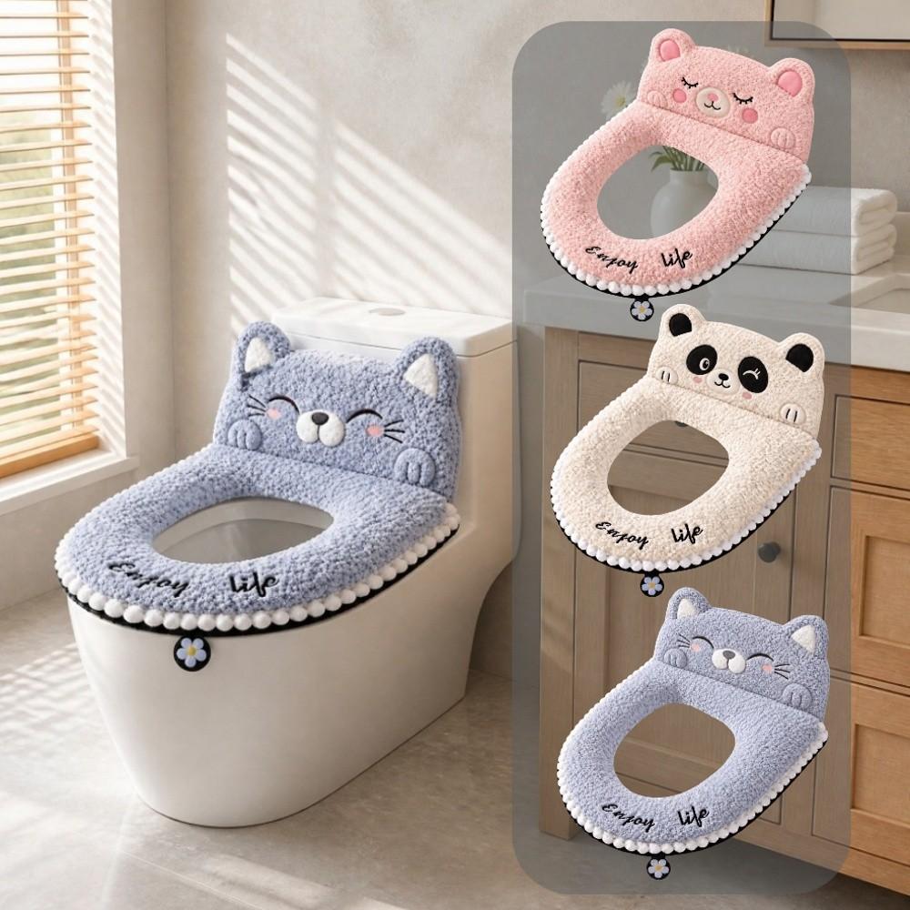 Thickened Plush Toilet Seat Cover Zipper Closure Cute Toilet Mat Fluffy Toilet Cushion Home