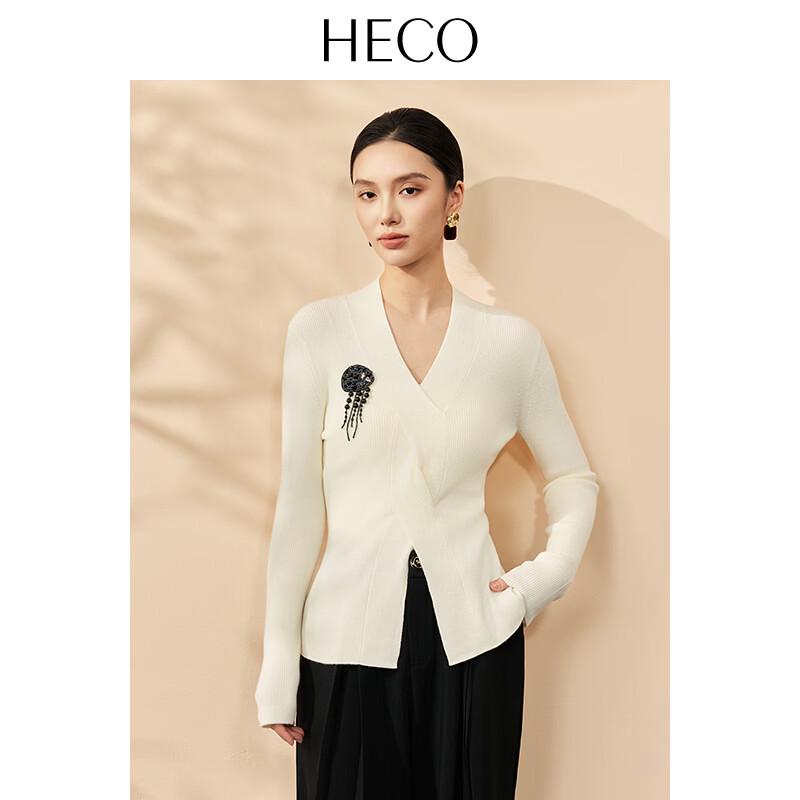 HECO Women s Embroidered V-Neck Wool Blend Knit Top M