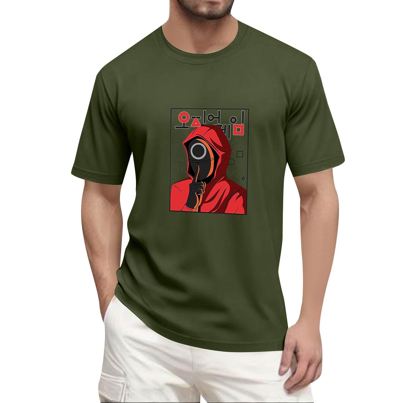 

Men s Fashion Printed Round Neck Straight Shoulder Short Sleeve T-Shirt Top XXXL