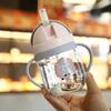 250Ml Cartoon Pattern Outdoor Child Drinking Bottle Straw Cup With Suction Ball For Kids Training Portable Handle Water Bottle