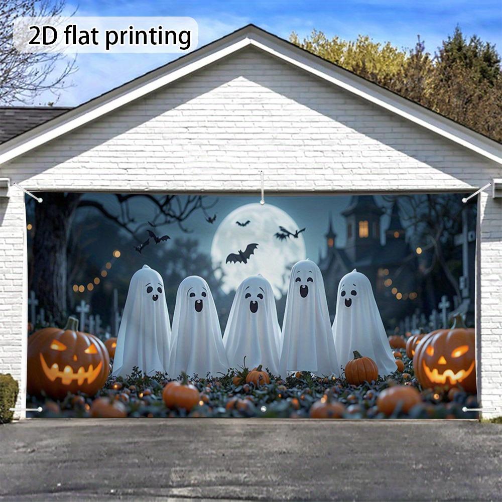 One Large Halloween Garage Door Decoration - Ghosts, Pumpkin Lanterns, Bats and the Moonzyc